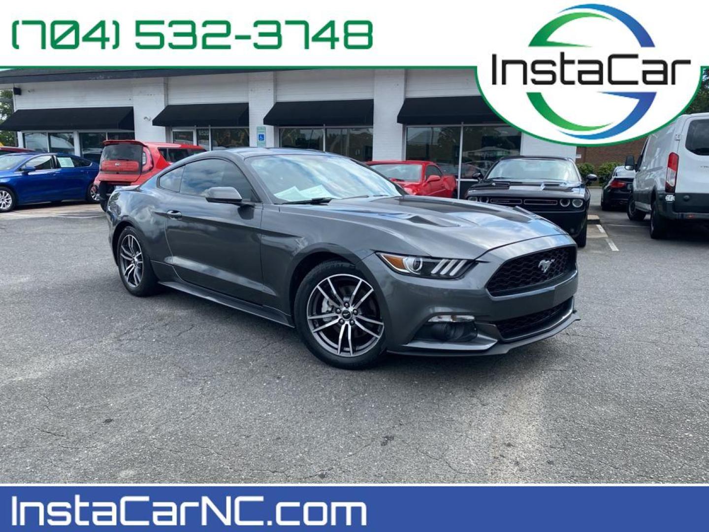 2017 Magnetic Metallic /Ebony Ford Mustang EcoBoost (1FA6P8TH6H5) with an L4, 2.3L engine, Manual 6-Speed transmission, located at 3147 E Independence Blvd, Charlotte, NC, 28205, 35.200268, -80.773651 - <b>Equipment</b><br>The HID headlamps on the Ford Mustang light your way like never before. Bluetooth technology is built into this vehicle, keeping your hands on the steering wheel and your focus on the road. Protect this small car from unwanted accidents with a cutting edge backup camera system. I - Photo#0