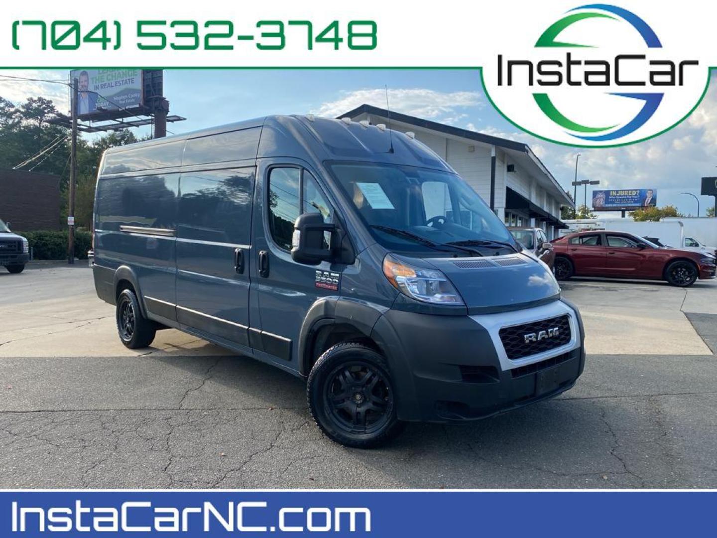 2019 Patriot Blue Pearlcoat /Black Ram ProMaster 3500 High Roof (3C6URVJG6KE) with an V6, 3.6L engine, 6-speed automatic transmission, located at 3147 E Independence Blvd, Charlotte, NC, 28205, 35.200268, -80.773651 - <b>Equipment</b><br>See what's behind you with the back up camera on this 2019 Ram ProMaster 3500 . This Ram ProMaster 3500 features a hands-free Bluetooth phone system. This vehicle is a certified CARFAX 1-owner. The vehicle is front wheel drive. This 2019 Ram ProMaster 3500 shines with an exquisi - Photo#0