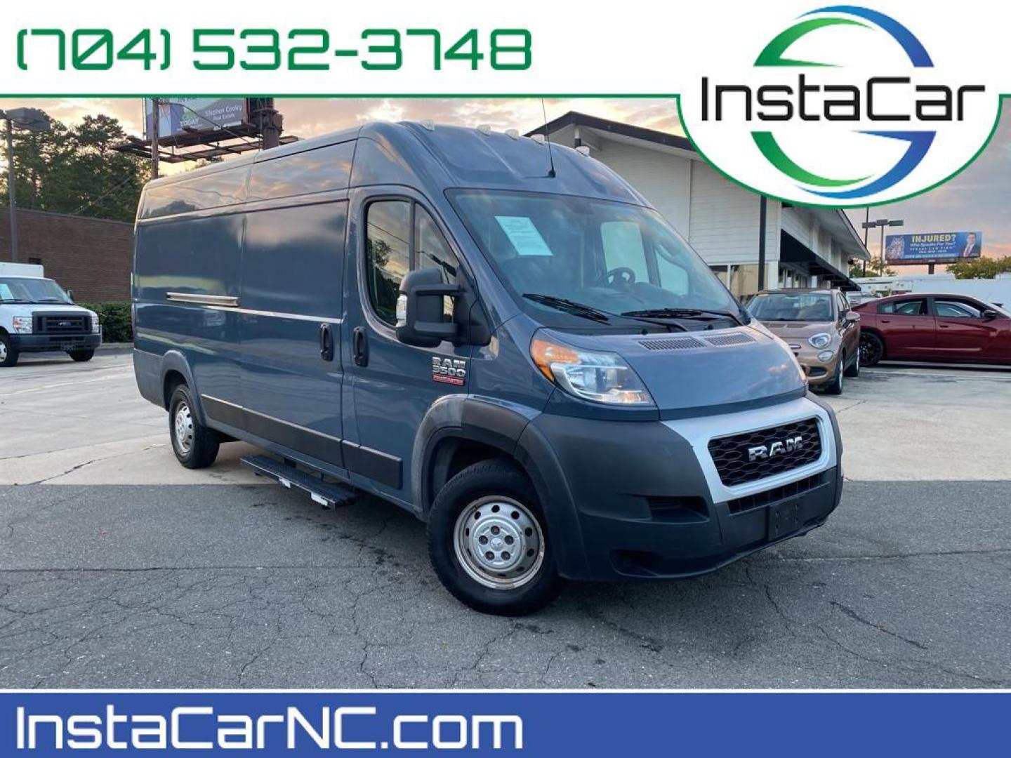 2019 Patriot Blue Pearlcoat /Black Ram ProMaster 3500 High Roof (3C6URVJG7KE) with an V6, 3.6L engine, 6-speed automatic transmission, located at 3147 E Independence Blvd, Charlotte, NC, 28205, 35.200268, -80.773651 - <b>Equipment</b><br>Bluetooth technology is built into this 2019 Ram ProMaster 3500 , keeping your hands on the steering wheel and your focus on the road. Protect this model from unwanted accidents with a cutting edge backup camera system. This vehicle is a certified CARFAX 1-owner. Front wheel driv - Photo#0