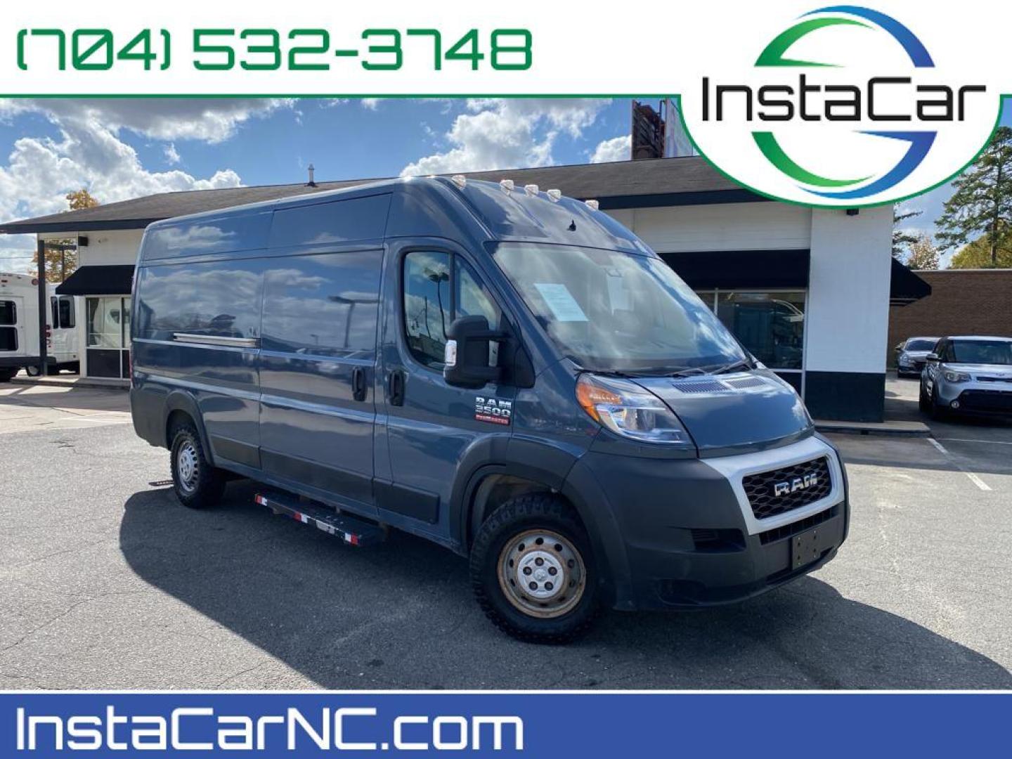 2019 Patriot Blue Pearlcoat /Black Ram ProMaster 3500 High Roof (3C6URVJG5KE) with an V6, 3.6L engine, 6-speed automatic transmission, located at 3147 E Independence Blvd, Charlotte, NC, 28205, 35.200268, -80.773651 - <b>Equipment</b><br>It features a hands-free Bluetooth phone system. This vehicle is a certified CARFAX 1-owner. Protect the vehicle from unwanted accidents with a cutting edge backup camera system. Maintaining a stable interior temperature in this vehicle is easy with the climate control system. Th - Photo#0