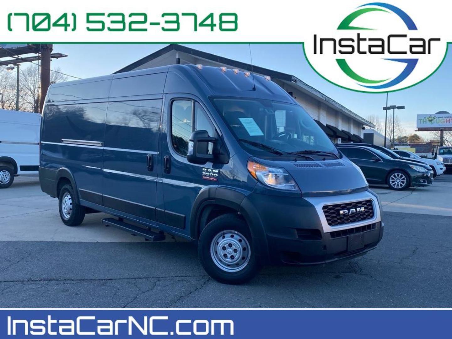 2019 Patriot Blue Pearlcoat /Black Ram ProMaster 3500 High Roof (3C6URVJG7KE) with an V6, 3.6L engine, 6-speed automatic transmission, located at 3147 E Independence Blvd, Charlotte, NC, 28205, 35.200268, -80.773651 - <b>Equipment</b><br>Our dealership has already run the CARFAX report and it is clean. A clean CARFAX is a great asset for resale value in the future. See what's behind you with the back up camera on it. This vehicle is a certified CARFAX 1-owner. This unit features a hands-free Bluetooth phone syst - Photo#0